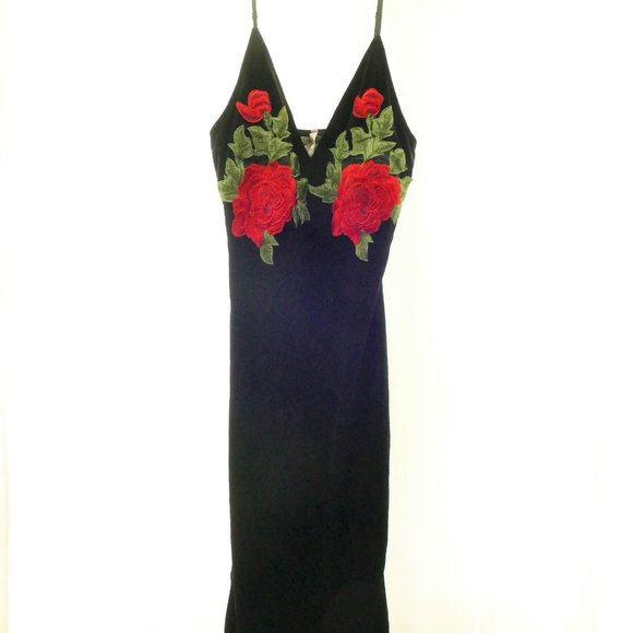 NWOT K Too Black Velvet with Roses Dress sz S - Picture 3 of 8